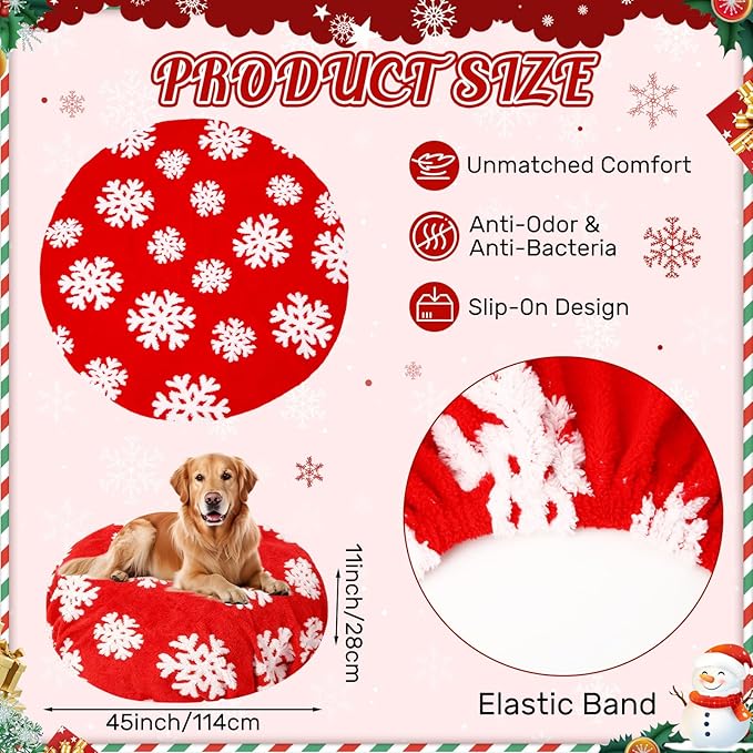 Oudain Dog Bed Cover 45 x 45 x 11 Red Snowflakes Waterproof Round Dog Bed Cover Replacement Washable for Round Dogs Beds Valentine's Day Christmas Winter Decor Scratch Resistant Mattress Protector