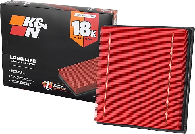 K&N Engine Air Filter:Long Life 18, 000 Mile Replacement AirFilter:Compatible