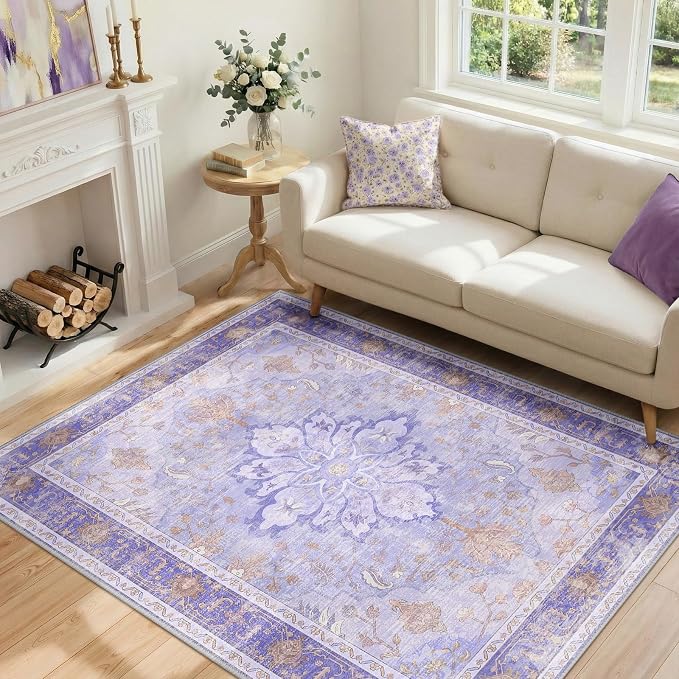 RELEANY Area Rugs 4'x5' Washable Non-Slip, Floral Vintage Distress Medallion