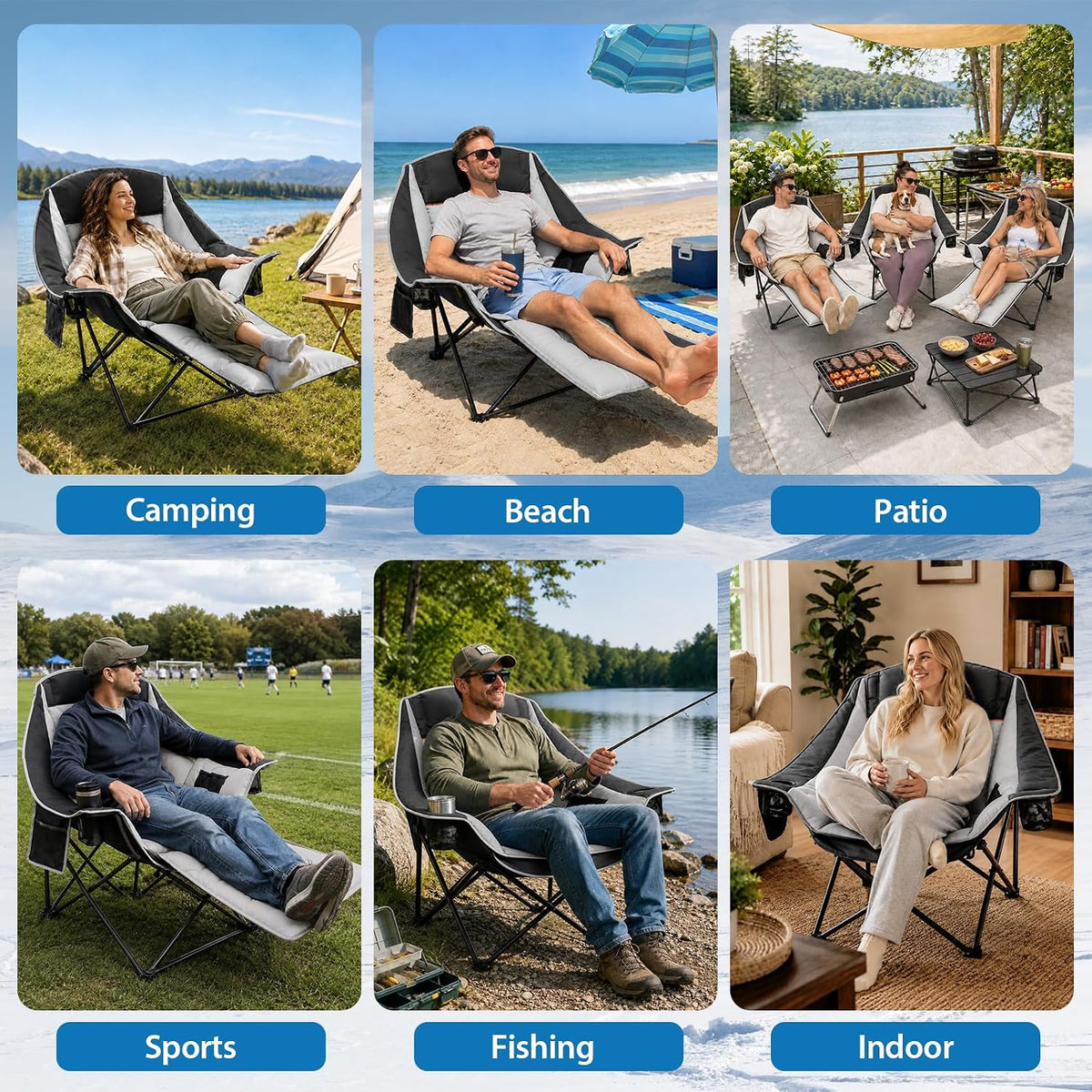 ZENPETIO Oversized Camping Chair with Footrest, 500 lbs Folding Camp Chairs
