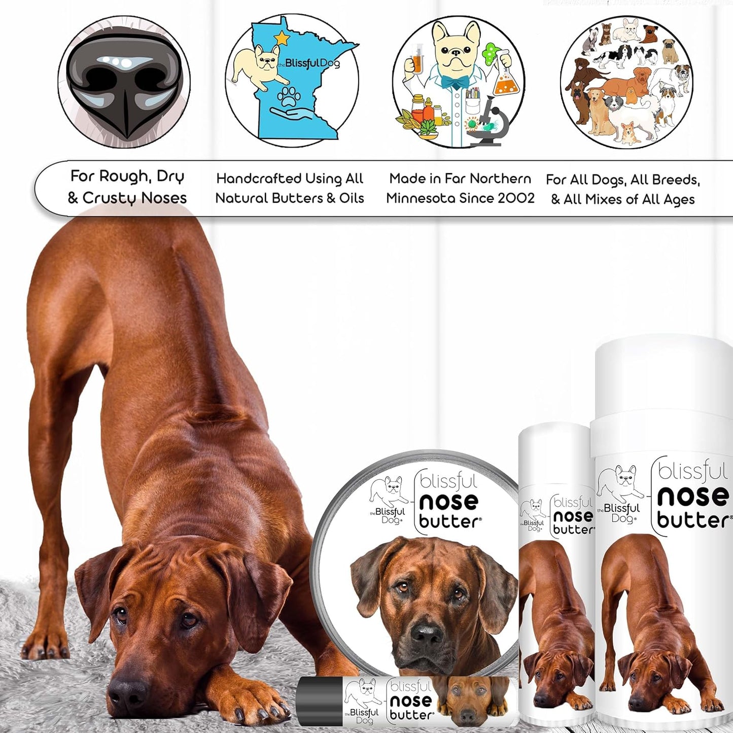 The Blissful Dog Rhodesian Ridgeback Unscented Nose Butter - Dog Nose Butter, 4 Ounce