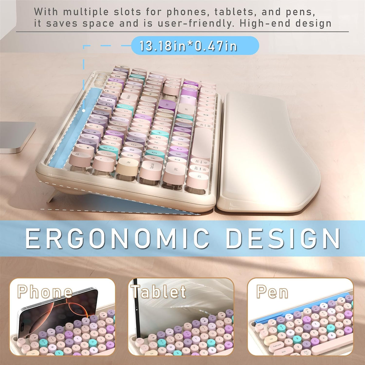 Wireless Keyboard and Mouse Combo with Phone Holder (Khaki)