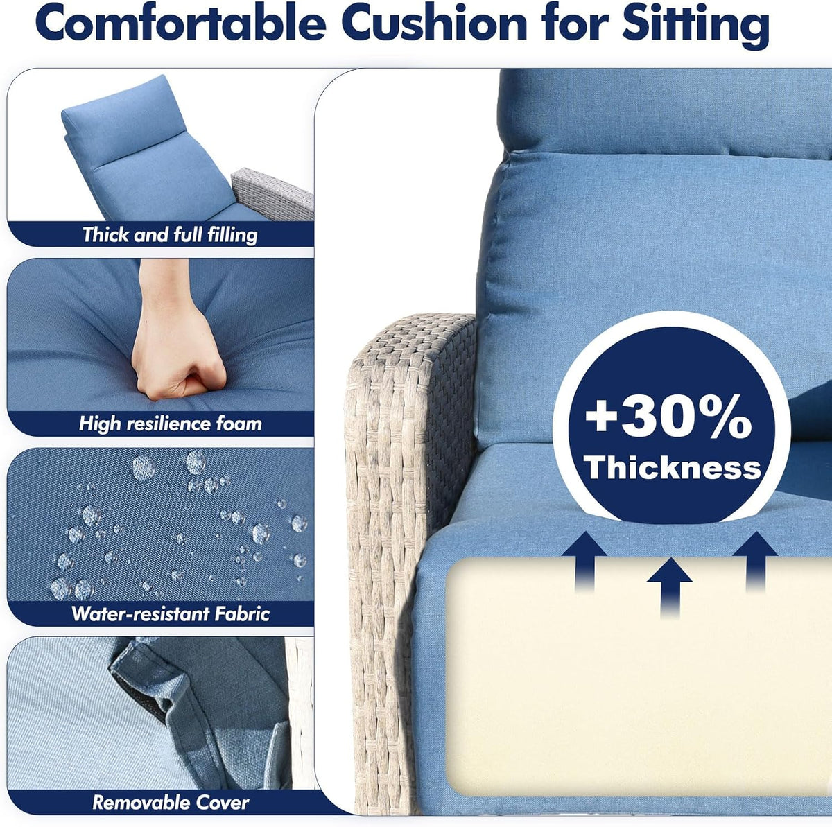 ZZW Outdoor Recliner Chair, Wicker Patio Recliners with Adjustable Backrest and Extended Foot Rest, Reclining Patio Chairs with Flip Table & Removable Cushion Cover for Porch