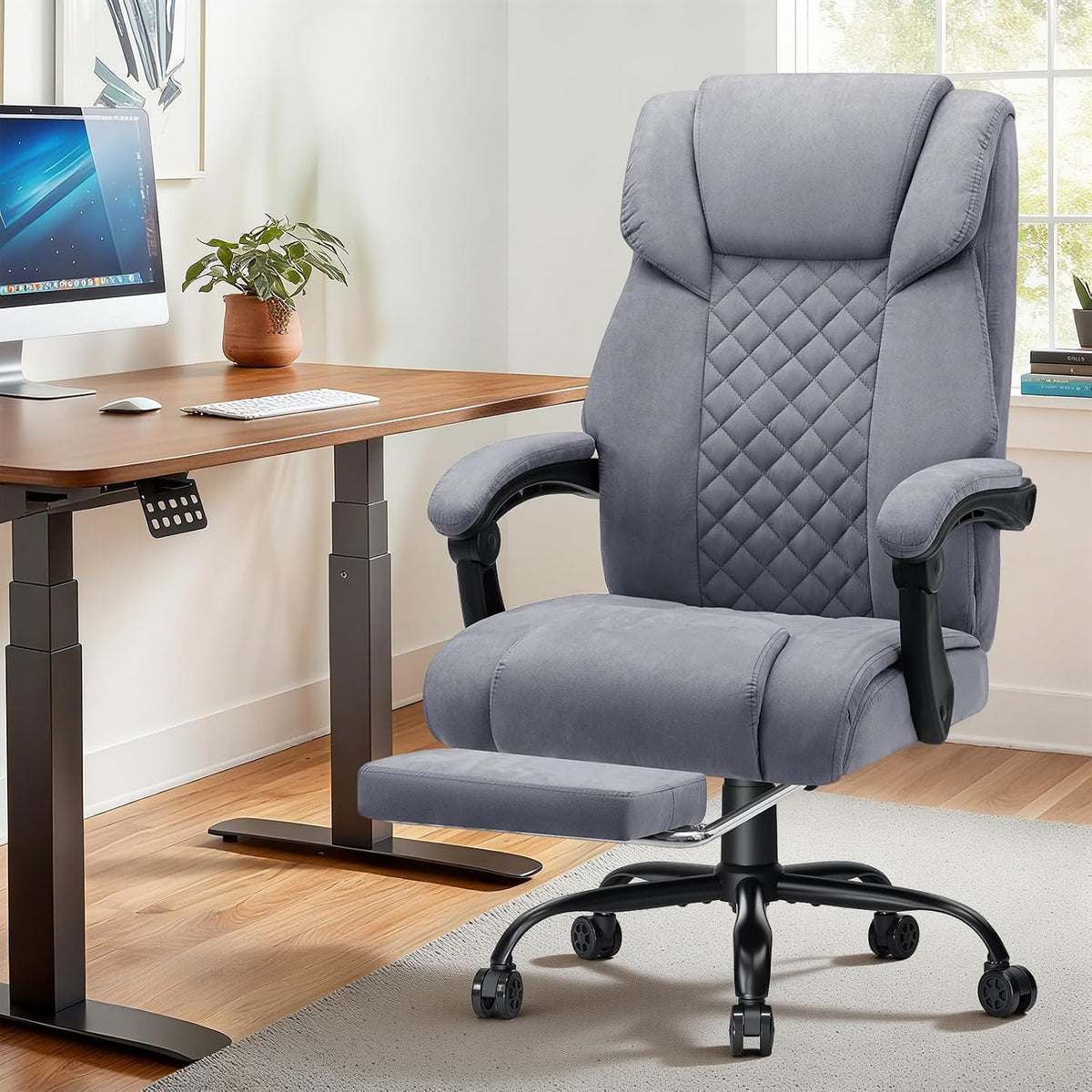 HOFFREE Massage Office Chair with Heat 7 Points Vibration(Grey Fabric)