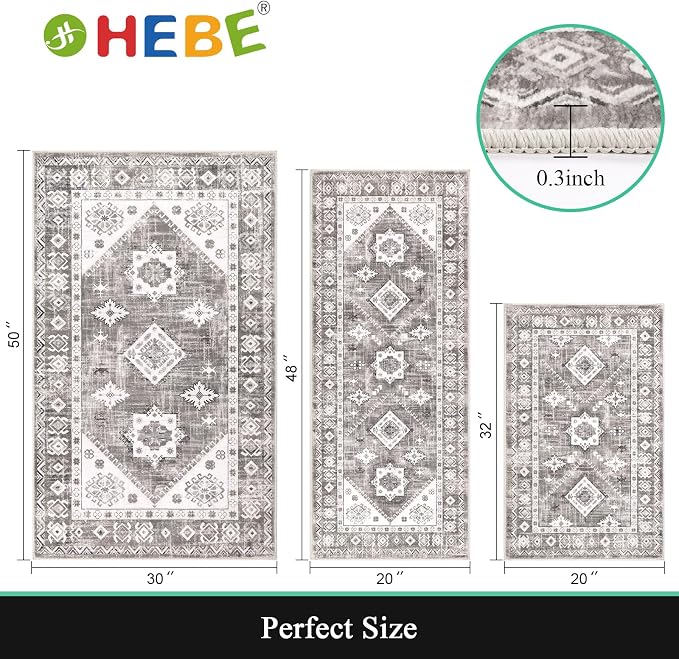 HEBE Boho Kitchen Rug Sets 3 Piece