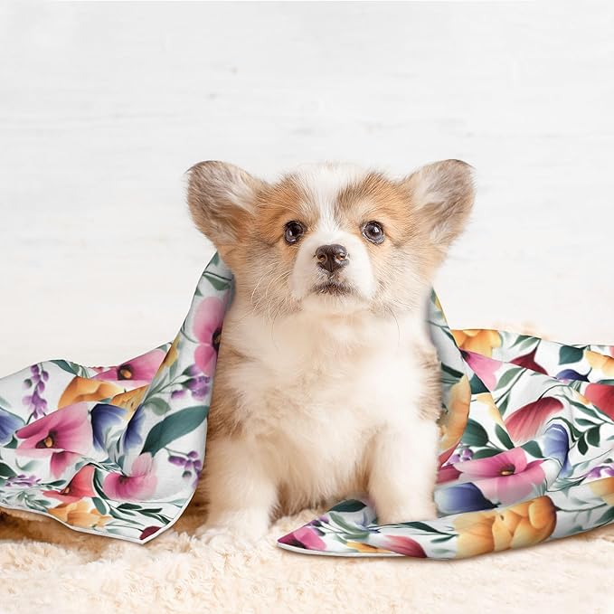 Floral Blanket for Dog Cat - Dog Blankets 23x16 Colorful Flowers Throw Blanket for Couch Sofa Bed
