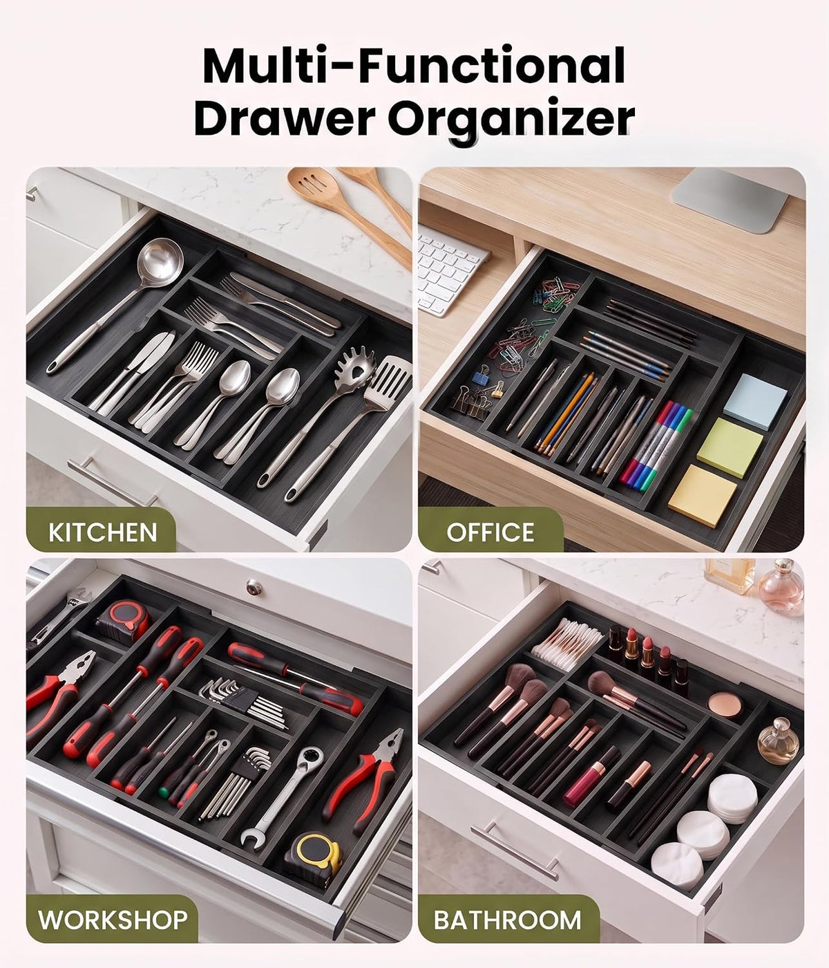 Expandable Bamboo Silverware Organizer, Kitchen Utensil Drawer Organizer
