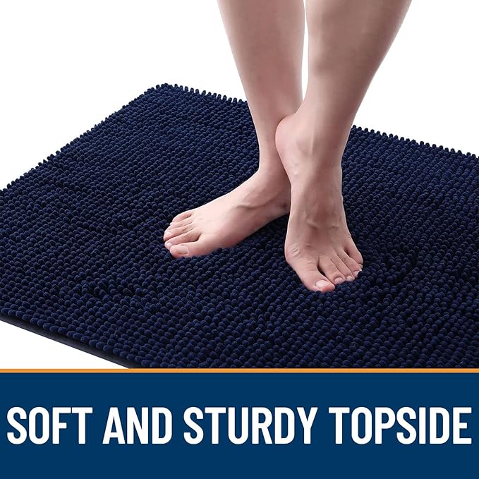 OLANLY Dog Door Mat for Muddy Paws 48x30, Absorbs Moisture and Dirt, Absorbent Non-Slip Washable Doormat, Quick Dry Chenille Mud Mat for Dogs, Entry Indoor Entryway Carpet for Inside Floor, Navy Blue