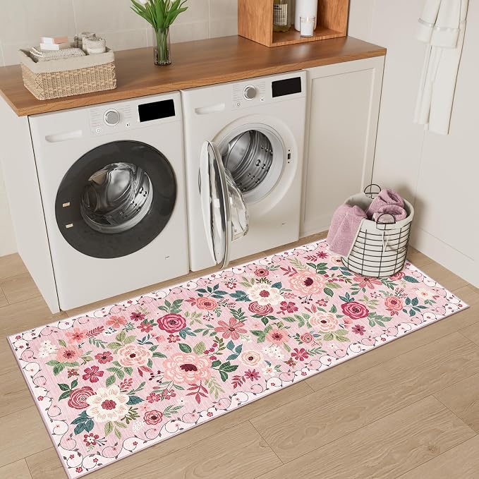 DUKINO 2x5 Runner Rug for Hallway, Washable Kitchen Floral Runner Rug