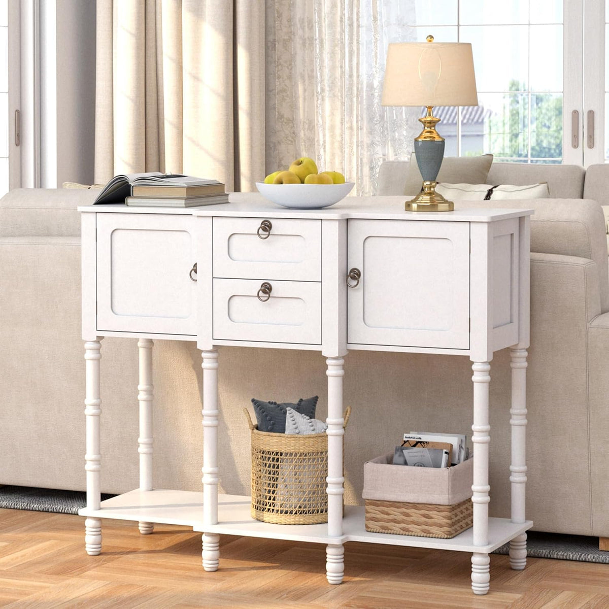 Mid-Century Modern Console Table with 2 Drawers& Doors for Entryway