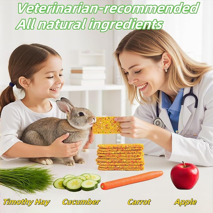 Rabbit Toys 20pcs Crispy Bunny Chew Treat Guinea Pig Timothy Hay Chips Compressed Hamster Molar Snack for Grinding Teeth Nutritional Chinchillas Food Dental Squirrel Gerbil Rat Chipmunk Pet
