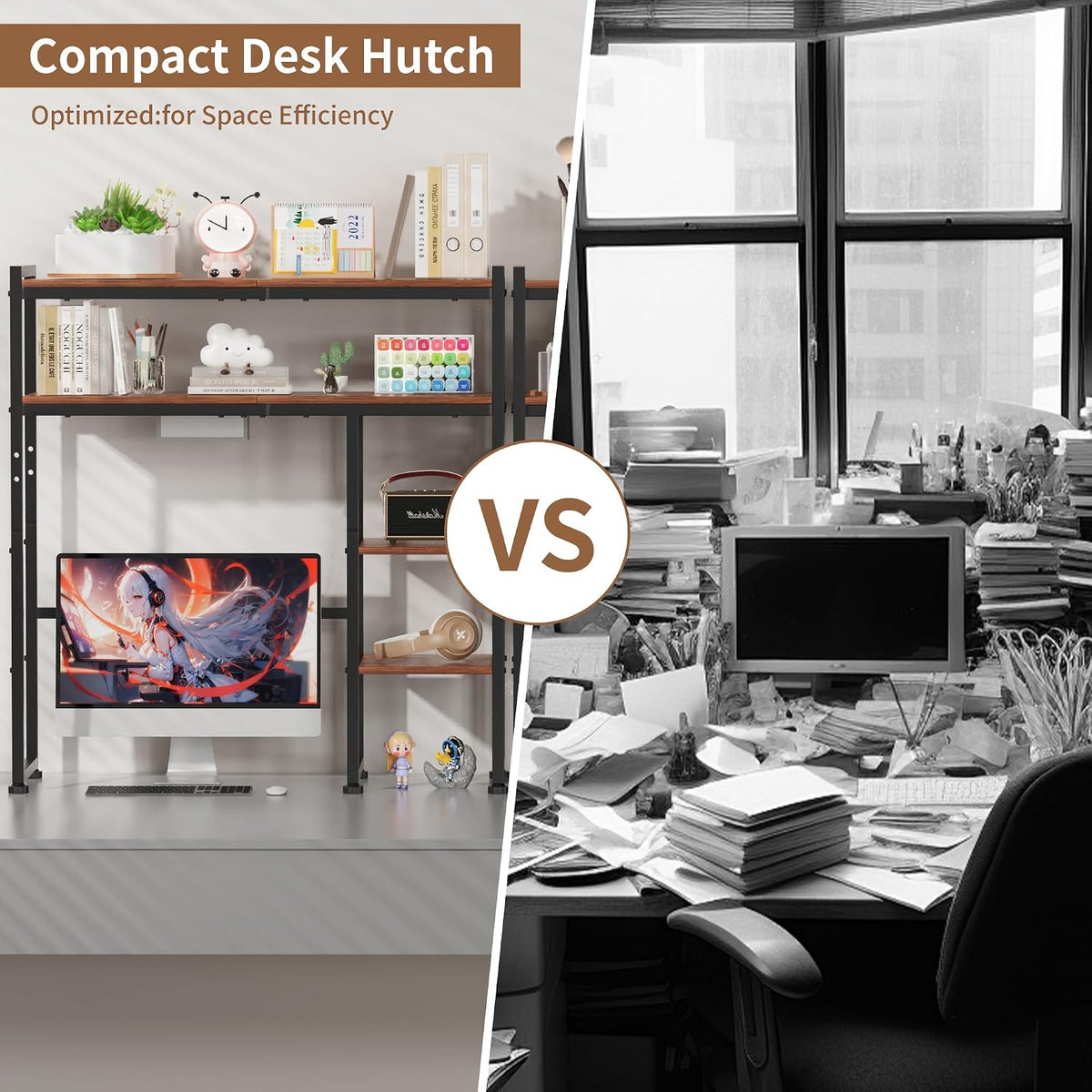 Aetheris Desktop Organizer Shelf, 30" Wooden Office Storage Rack, Display Shelf Rack, 5 Tier Desktop Display Rac, Desk Shelf, Desk Hutch for Computer Monitor (Brown)
