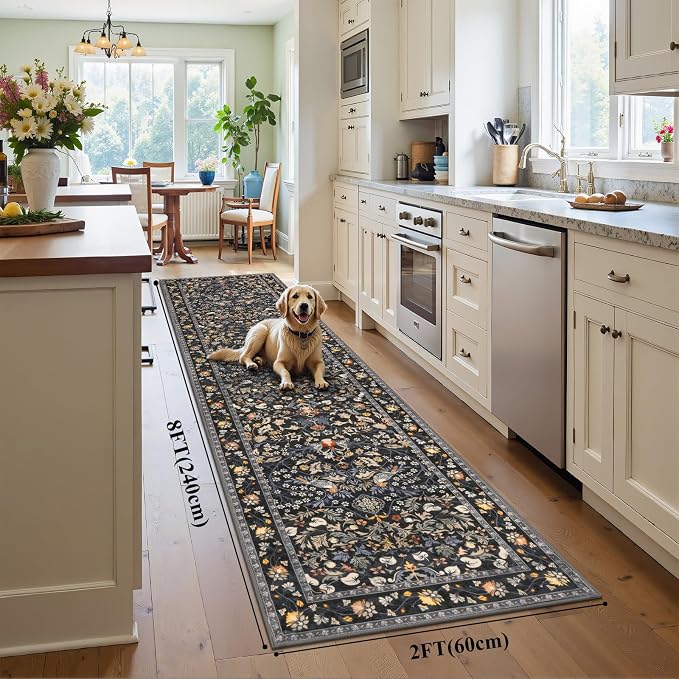 HEBE Washable Hallway Runner Rug 2'x 8' Non Slip Kitchen Rugs Runner, Low Pile