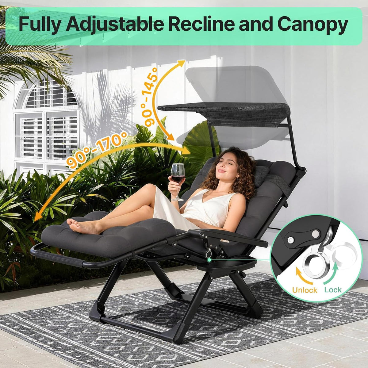 Suteck Zero Gravity Chair with Canopy, Reclining Camping Lounge Chairs