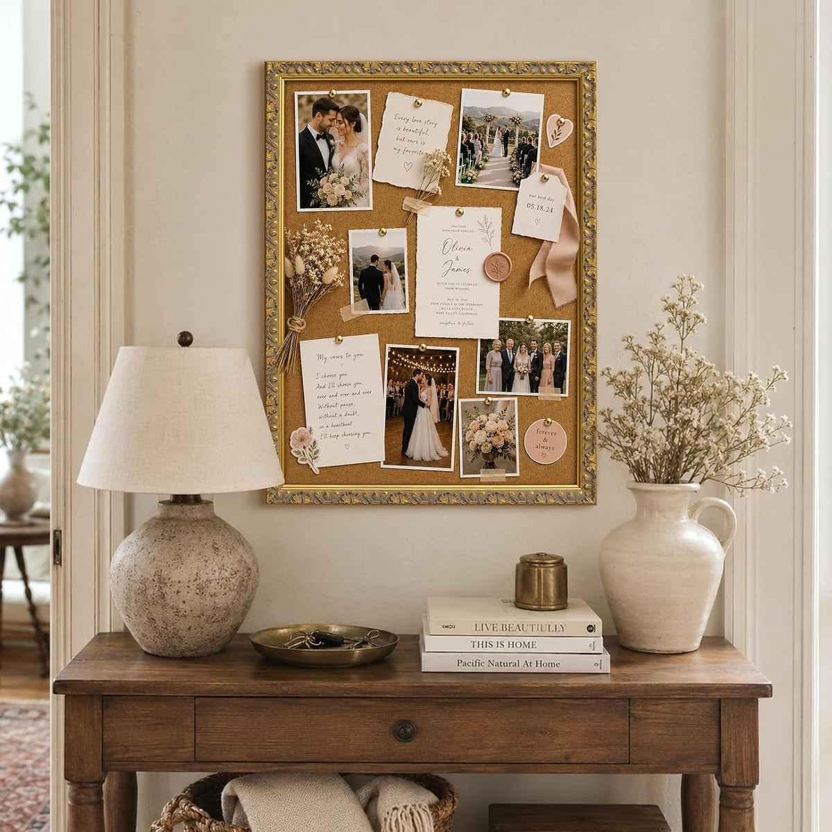 16x20 Decorative Cork Board with Victorian Gold Frame for Memorial Pictures
