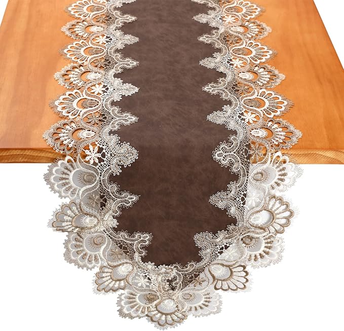 Lace Table Runner, Waterproof Oil-Proof PU Leather Table Runner