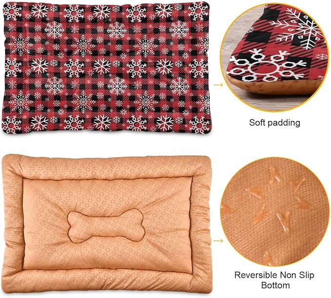 Red and Black Buffalo Plaid Snowflake Christmas Pet Bed Cute Dog Bed Mat Absorbing Non Slip Pad Pet Sleeping Mat for Small, Medium, and Large Dogs Puppy Cat 24 in x 18 in