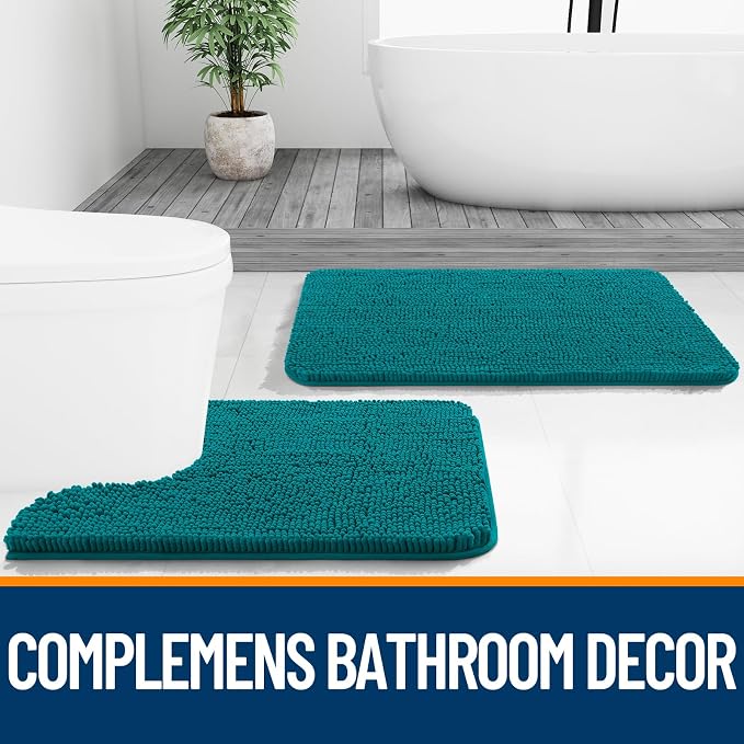 OLANLY Bathroom Rugs 32x20, Extra Soft Absorbent Chenille Bath Rugs, Rubber