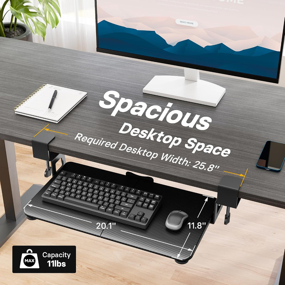 BONTEC Under Desk Keyboard Tray, Pull-Out Keyboard & Mouse Platform