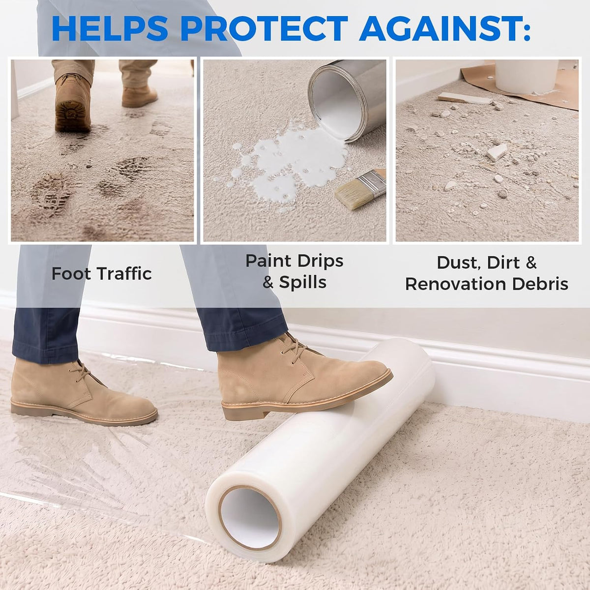 SWRT Carpet Protection Film - Self Adhesive Plastic Protector 36" x 200'