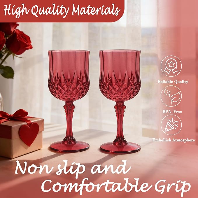 24Pack Plastic Wine Glasses, 7oz Vintage Goblets