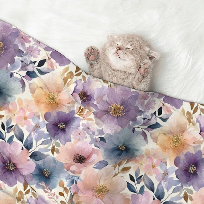 Waterproof Dog Blanket Soft Pet Blanket for Puppy Cat, Fleece Cat Throw Blankets for Furniture Bed Couch Sofa Reversible - Vintage Floral 1