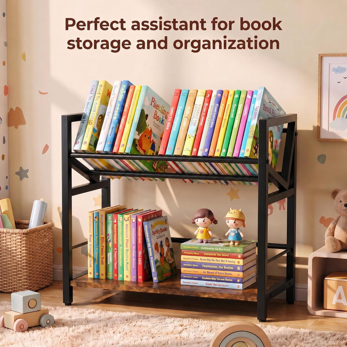 2-Tier Desktop Bookshelf, Office Desk Shelf Organizer, Slanted Book Rack