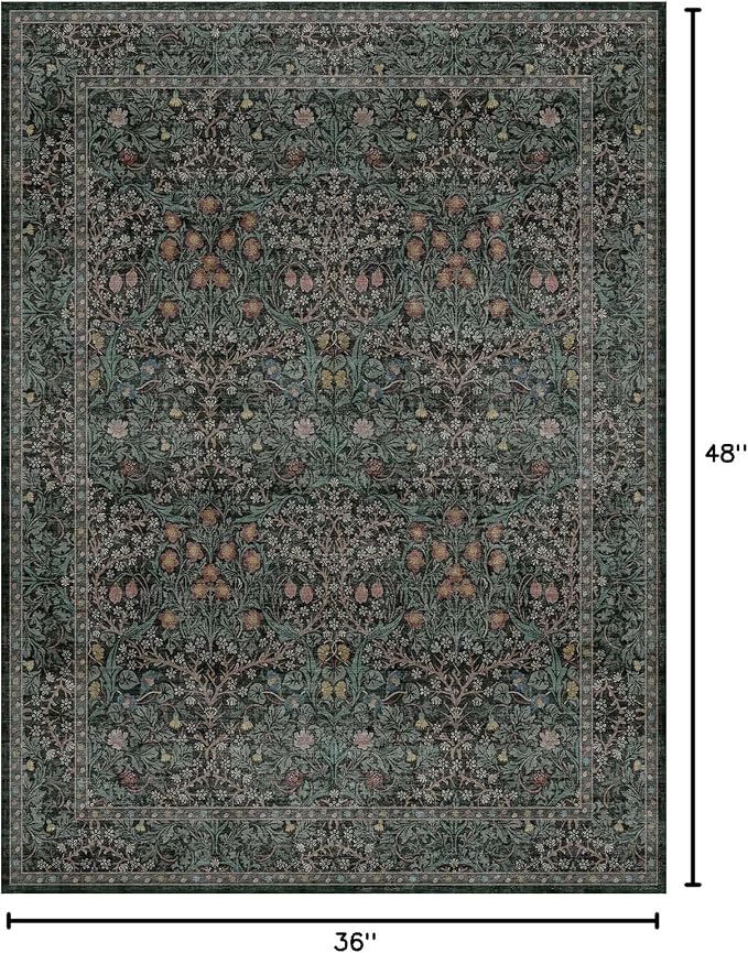 Dark Green Washable Entry Rug, 3x4 Rugs