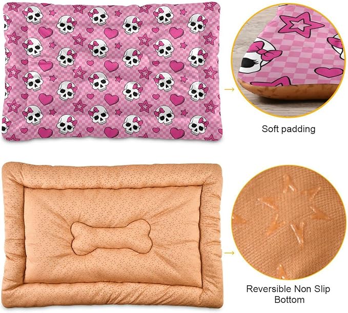 Pet Bed Pink Skull Dog Bed Mat Absorbing Non Slip Pad Pet Sleeping Mat for Small, Medium, and Large Dogs Puppy Cat 36 in x 24 in