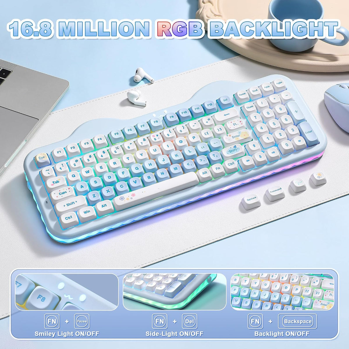 YUNZII C98 Cute Cake Wireless Mechanical Keyboard(Blue, Milk Switch)