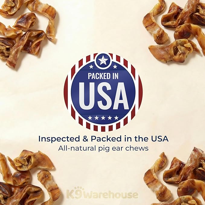 K9warehouse Pig Ears for Dogs - Natural Bulk - 100% Pork Pig Ear Strips for Dogs - Alternative to Rawhide Chews - Thick Cut Pig Ears for Dog Treats for All Breeds Packed in USA - 16oz