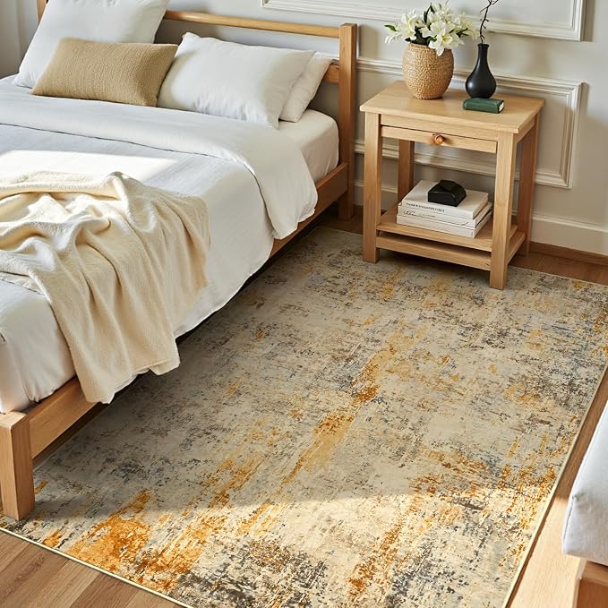 Entryway Rug 3x5 Beige Bedroom Area Rug Washable Non Slip Abstract Boho Rugs
