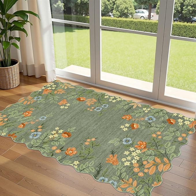 Sage Green Floral Entry Rug