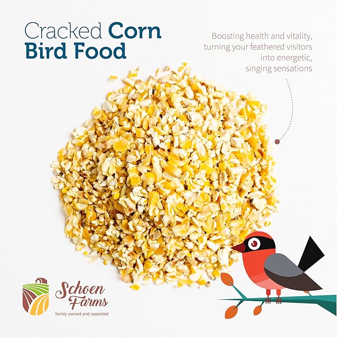 Schoen Farms Non-GMO Cracked Corn Wild Bird Food – 7 lb Bag – Natural Backyard Feed for Doves, Jays, Ducks, Pheasants & Squirrels