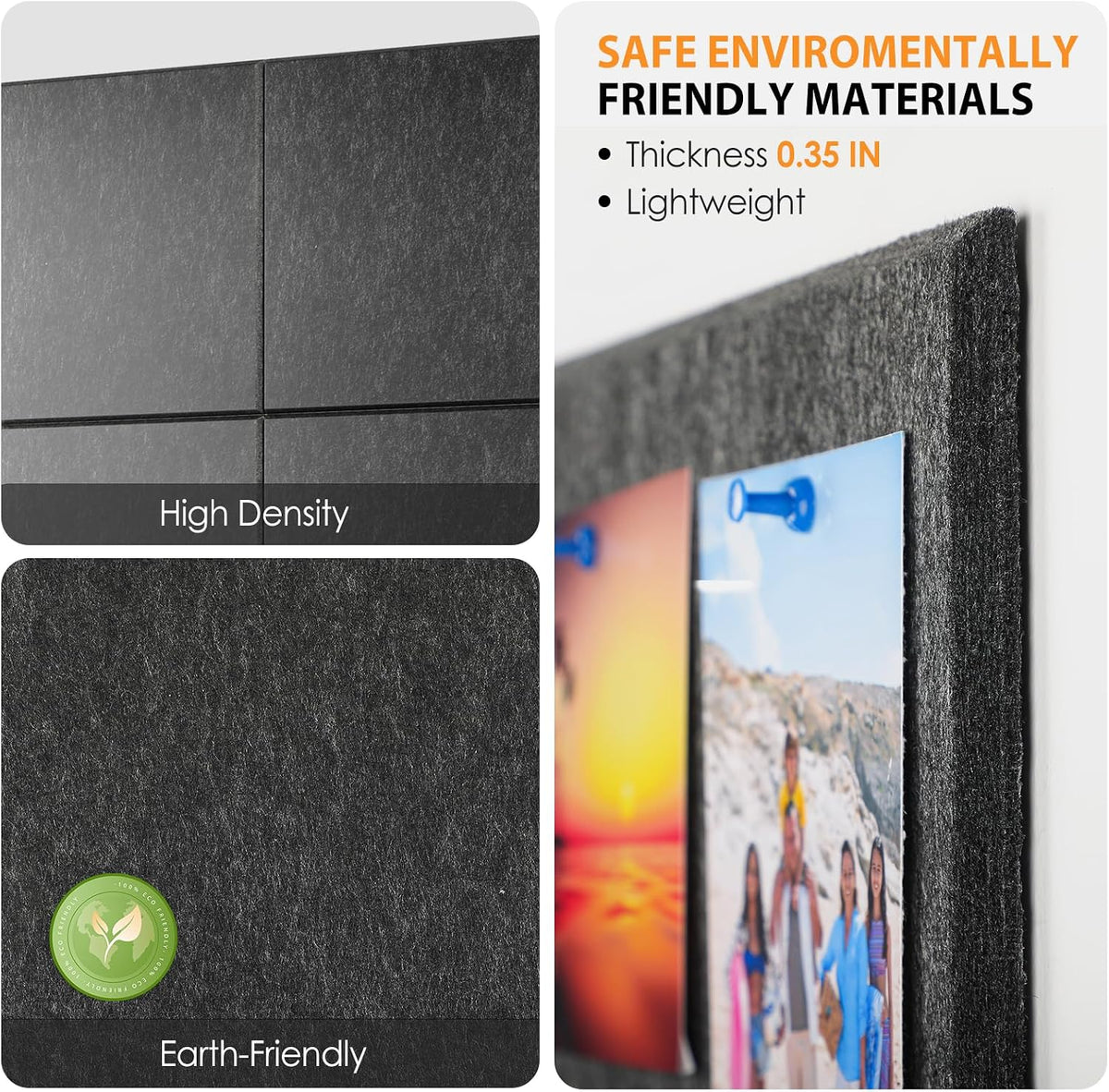 MaxGear Felt Bulletin Board 48" x 36", Dark Gray Felt Wall Tiles Wall Decor