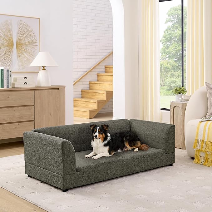 Oversized Dog Sofa Couch for Medium & Large Dogs, Modern Pet Couch Bed with Backrest & Armrests, Supportive Foam Cushion, Linen Fabric Dog Couch