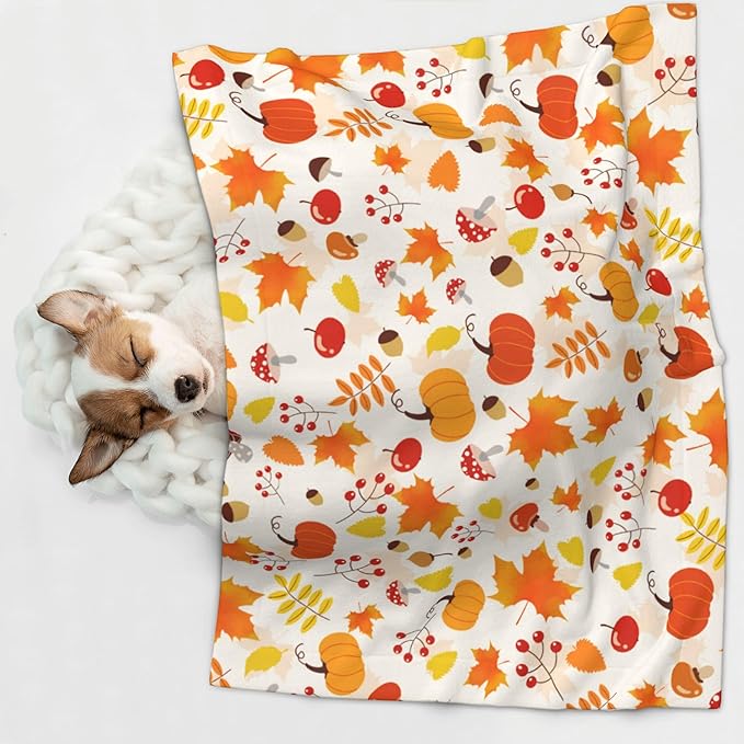 Fall Blanket for Dog Cat - Pumpkin Mushroom Throw Blanket 30x20 Halloween Autumn Pet Blanket for Couch Sofa Bed