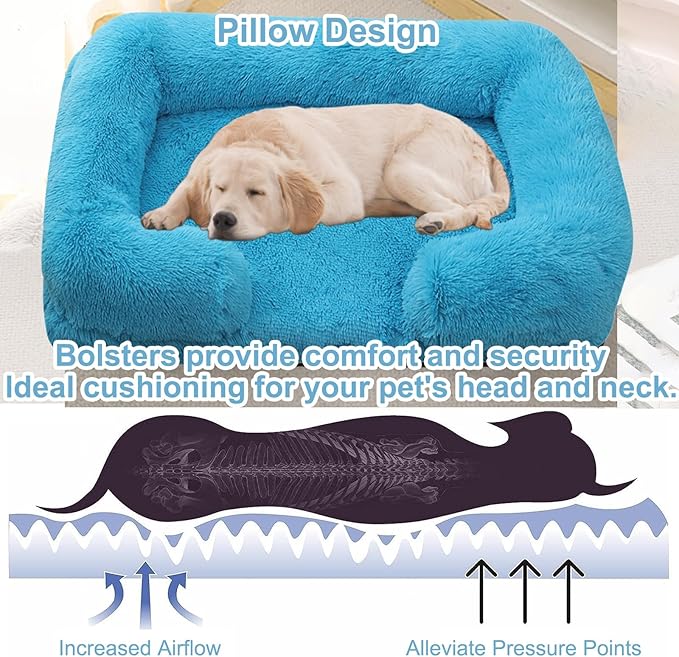 Dog Beds Large Sized dog Orthopedic, Sofa Dog Bed with Waterproof Lining and Nonskid Bottom, Rectangle Washable Dog Bed for Medium Small Dogs and Cats Comfortable ( Color : Blue , Size : 43 x 27" )