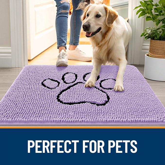 OLANLY Dog Door Mat for Muddy Paws 48x30, Paw Print Design, Absorbs Moisture