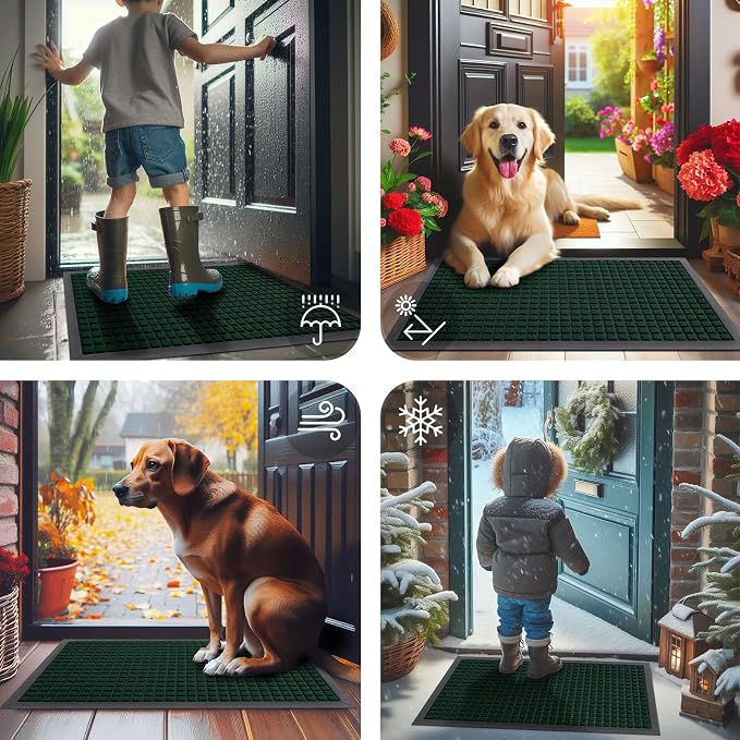Smiry Front Door Mat Outside Entrance, Heavy Duty Natural Rubber Doormat