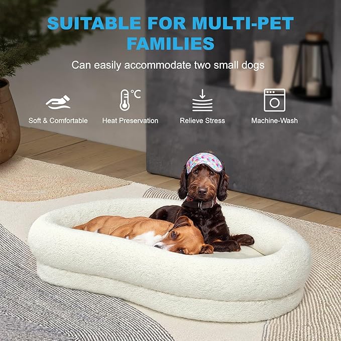 Cute White Dog Beds for Small and Medium Dogs, 43 x 24 x 10 inch Bolstered Cat Bed with Velvet Removable & Washable Cover