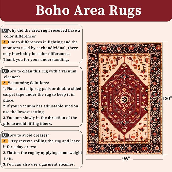 SERISSA Washable Rugs 8x10 Area Rugs, Large Non-Slip Boho Living Room Rug
