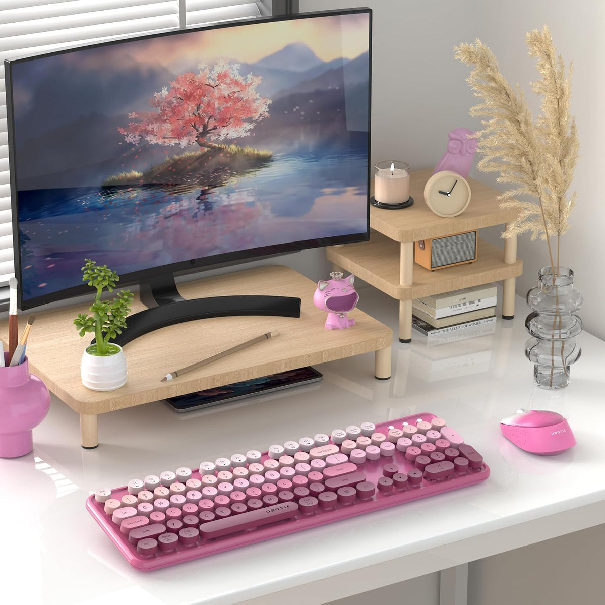 UBOTIE Colorful Computer Wireless Keyboard Mouse Combo (Rosy Gradient)