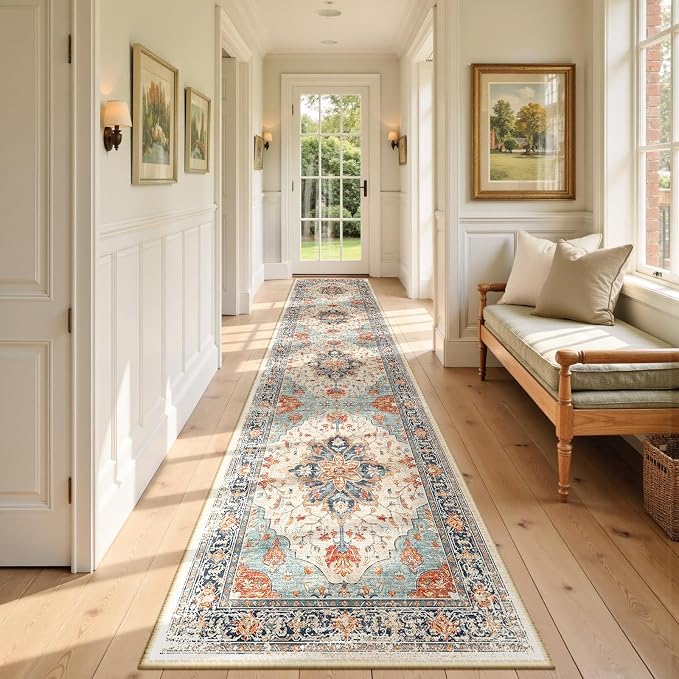 RELEANY Area Rugs Runner 2'6"x10' Washable Non-Slip, Floral Vintage Distress