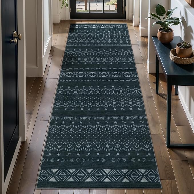 SERISSA 2x6 Kitchen Runner Rug, Washable Non-Slip Grey Boho Rug, Soft Low-Pile