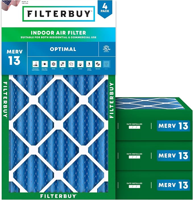 Filterbuy 12x25x4 Air Filter MERV 13 Optimal Smoke & Allergy Defense,