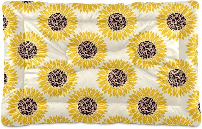Pet Bed Leopard Print Sunflower Dog Bed Mat Absorbing Non Slip Pad Pet Sleeping Mat for Small, Medium, and Large Dogs Puppy Cat 36 in x 24 in