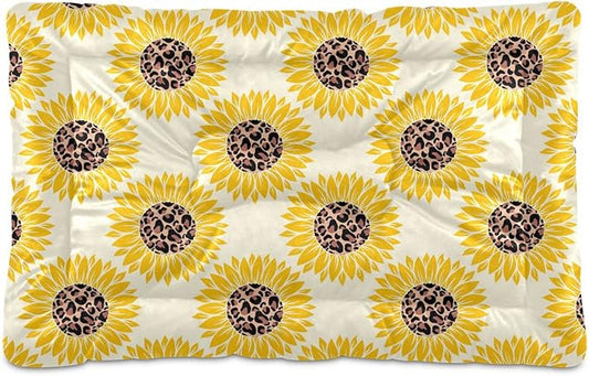 Pet Bed Leopard Print Sunflower Dog Bed Mat Absorbing Non Slip Pad Pet Sleeping Mat for Small, Medium, and Large Dogs Puppy Cat 36 in x 24 in