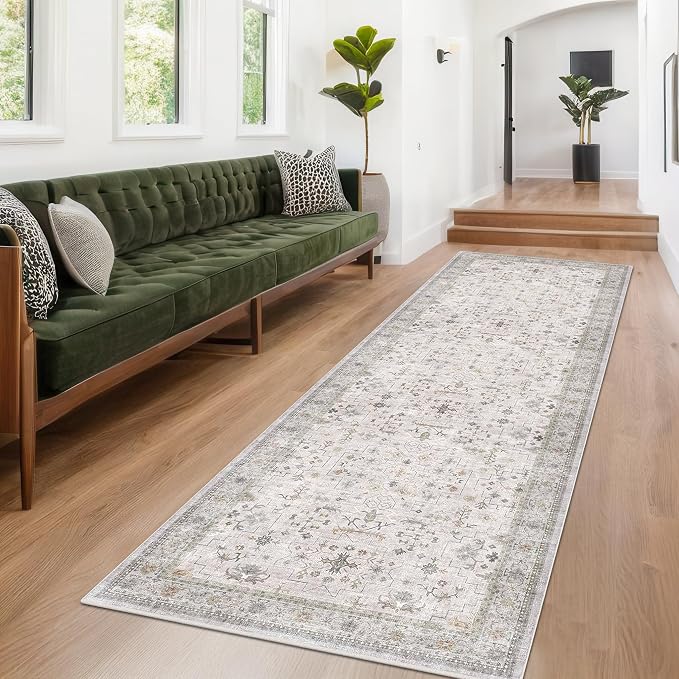 Hazo Haus Light Gray Washable 2'6"x10' Wide Hallway Runners, Kitchen Runner Rug