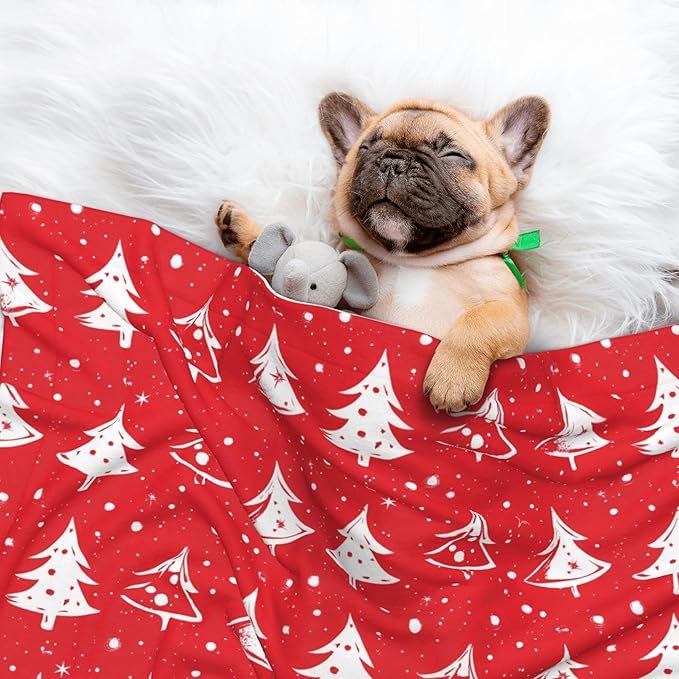 Xmas Tree Throw Blanket - Red Blanket for Dog Cat Holiday Pet Blankets 23x16 for Couch Sofa Bed